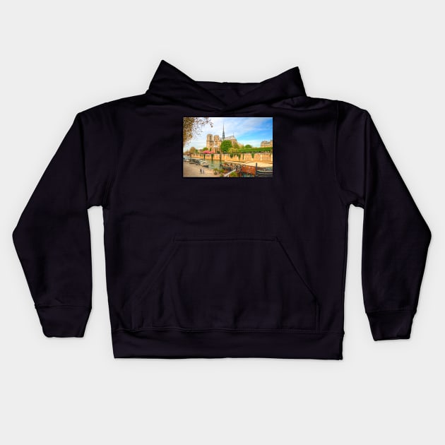 Notre Dame & the River Seine Kids Hoodie by Michaelm43